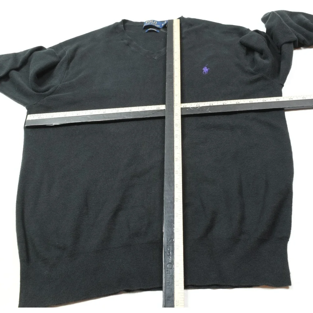 Polo Ralph Lauren Sweater Mens Medium Black Pima Cotton V-Neck Long Sleeve